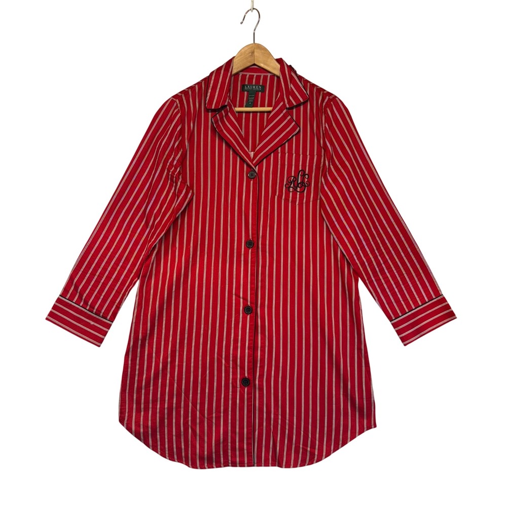 Lauren Ralph Lauren Red Striped Pajama Shirt